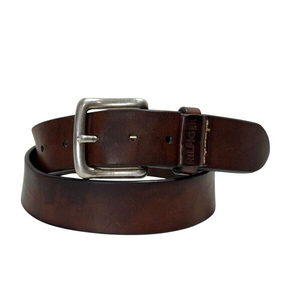 Vintage Tommy Hilfiger Men’s Leather Belt USA Made Sz 36 Walnut Brown - Picture 1 of 11